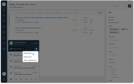 Convert calls to a ticket