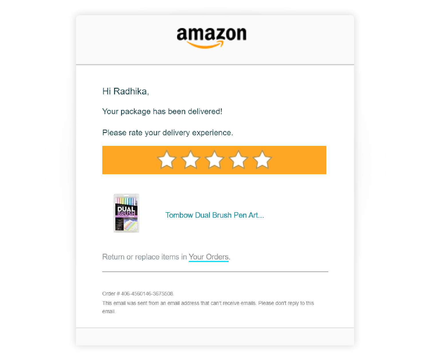 email de amazon de confirmación de entrega