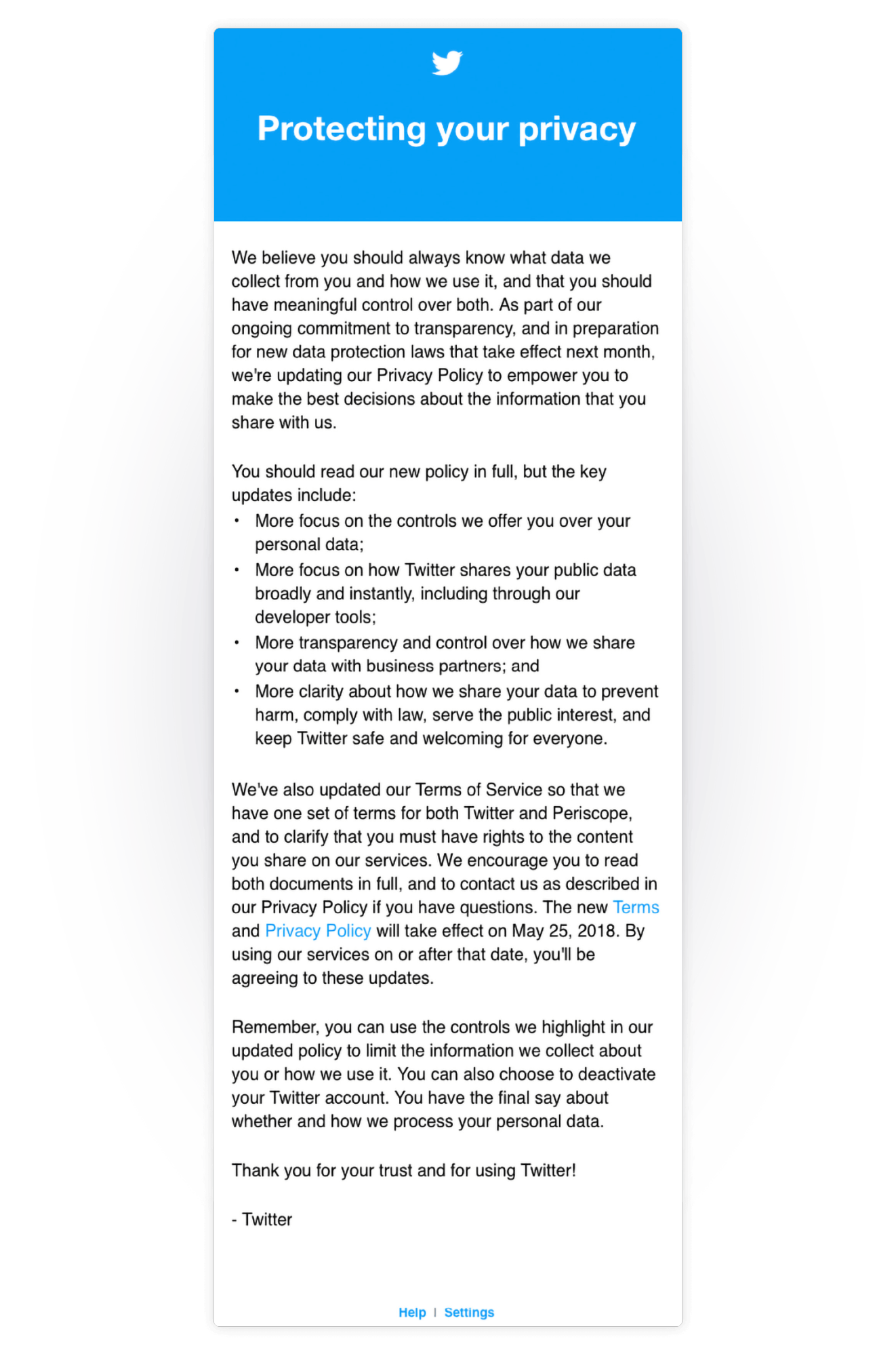 email sobre actualizaciones legales