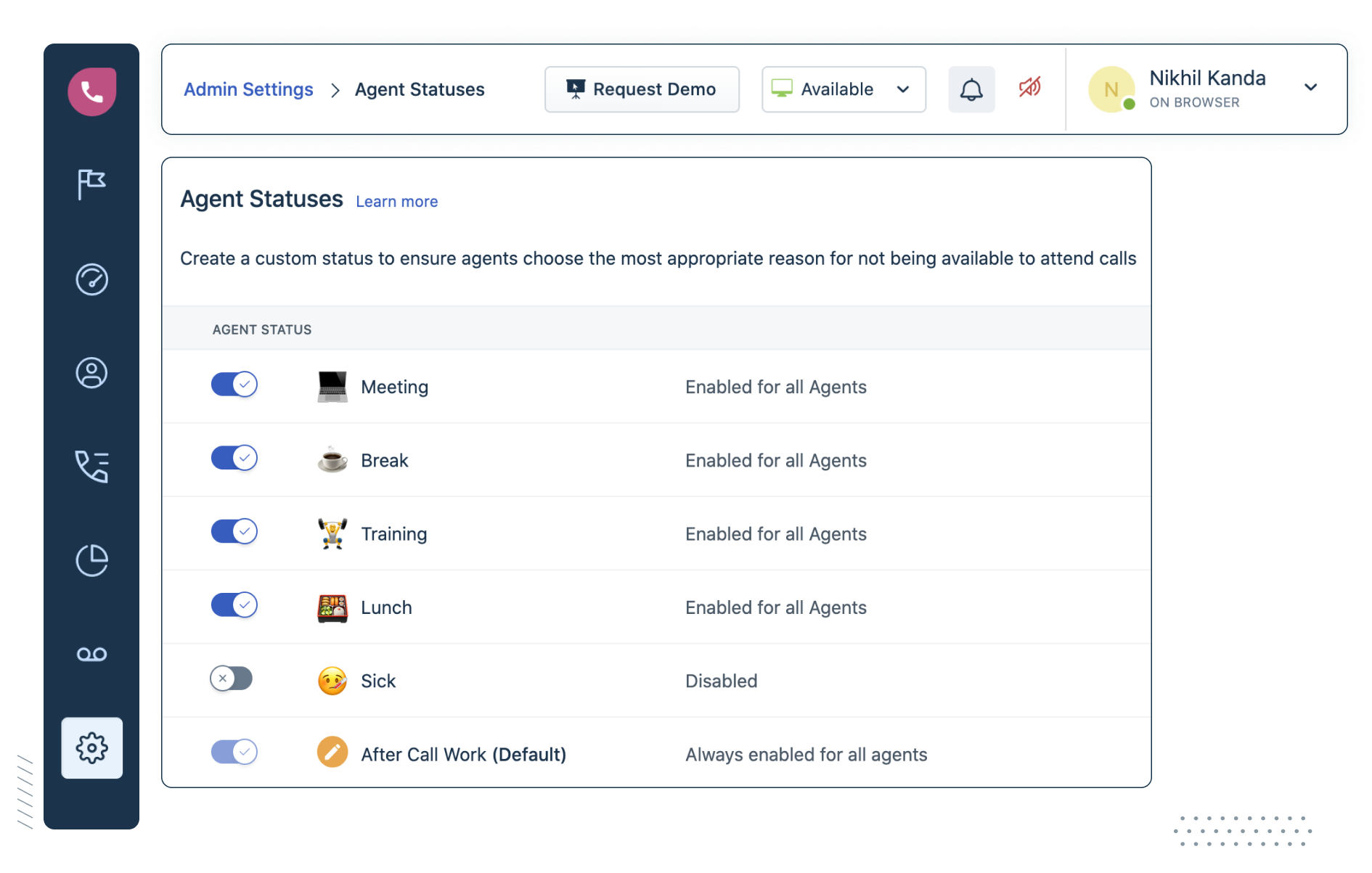 Custom agent statuses for your call center Freshcaller
