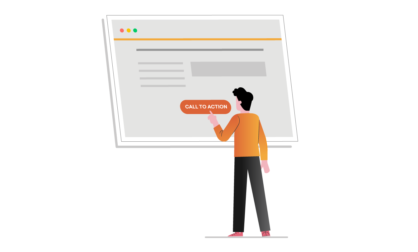 Representation of a man clicking the call to action button