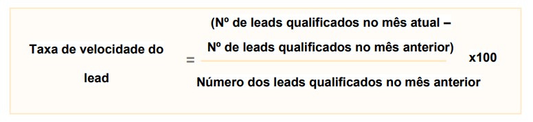 cálculo da  taxa de velocidade do lead
