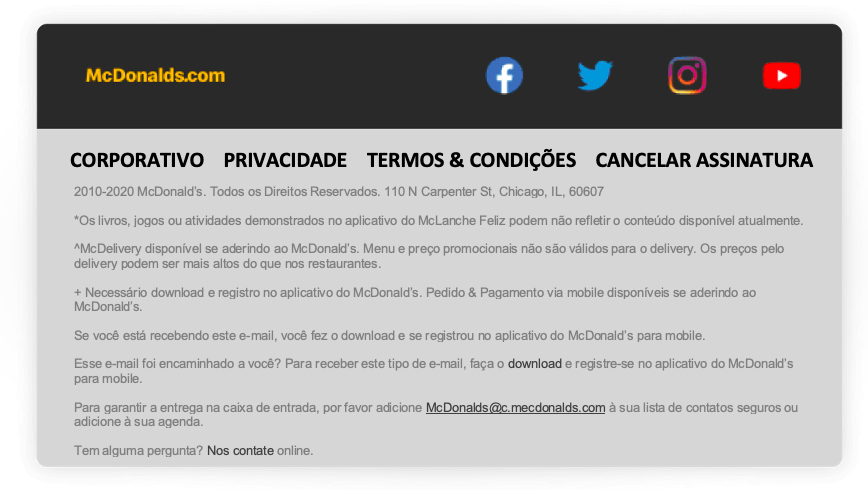 exemplo de email de boas-vindas para clientes do McDonald’s