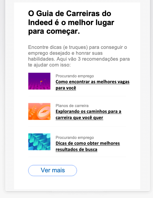 exemplo de email de boas-vindas para clientes do Indeed