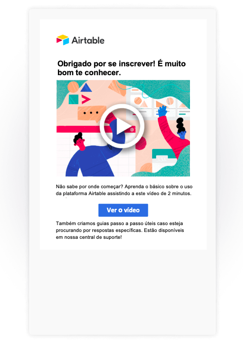 Email de boas-vindas com vídeo da Airtable