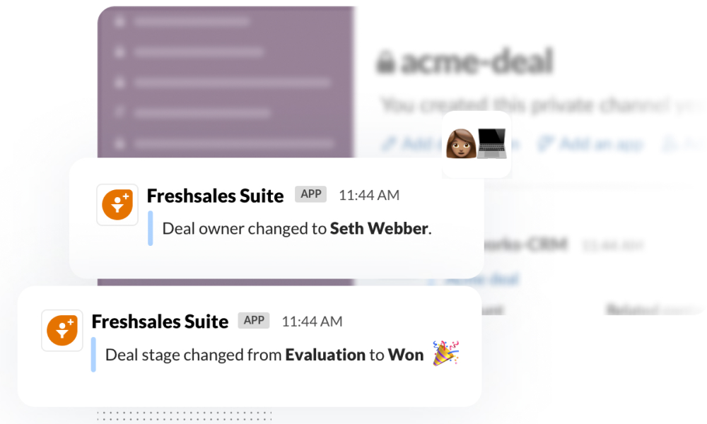 Freshsales Suite Slack Integartion Chat example