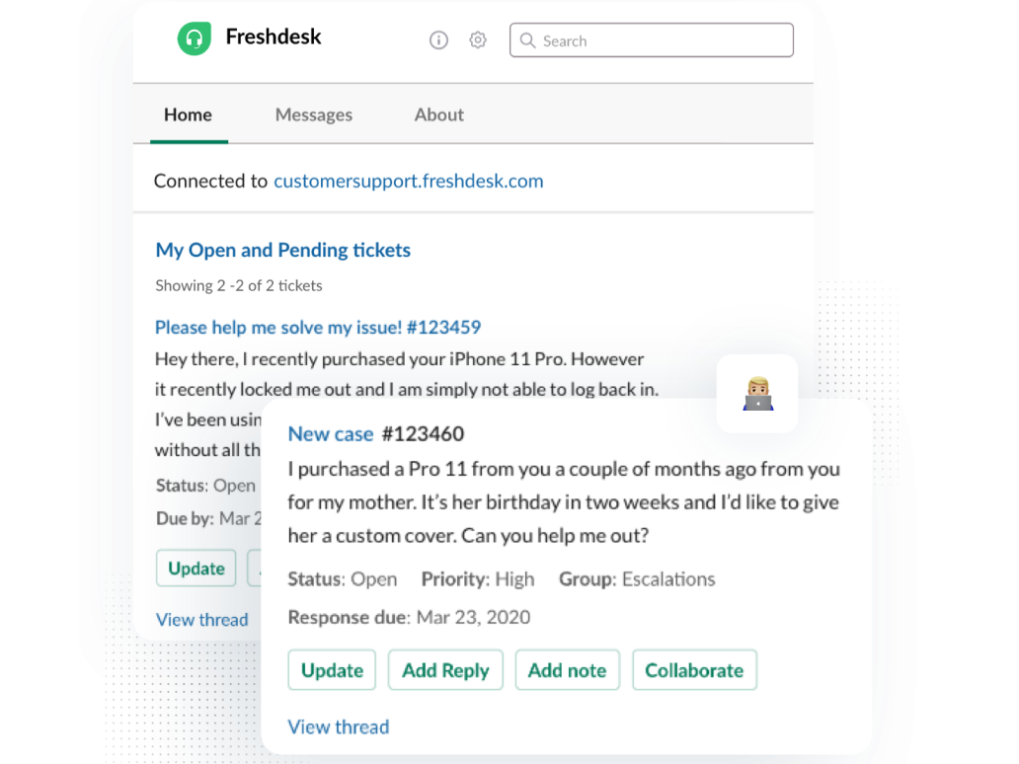 Freshdesk Slack Integartion Chat example