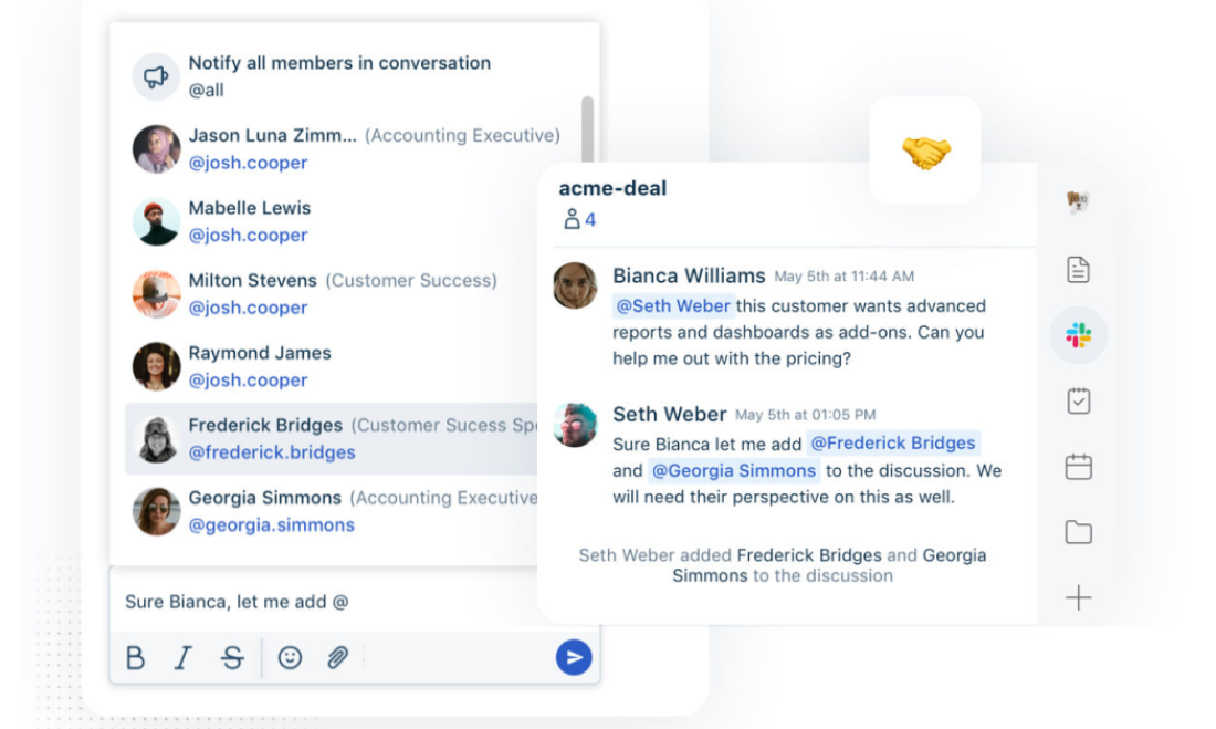 Freshsales Suite Slack Integartion Chat example