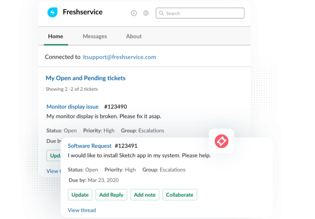 Freshservice Slack Integartion Chat example
