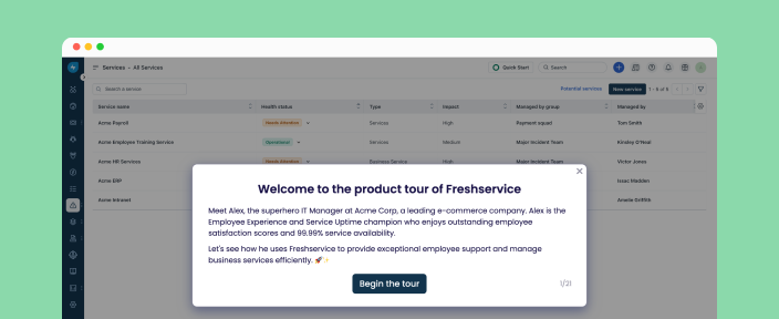 Experience an interactive self-guided tour of Freshservice